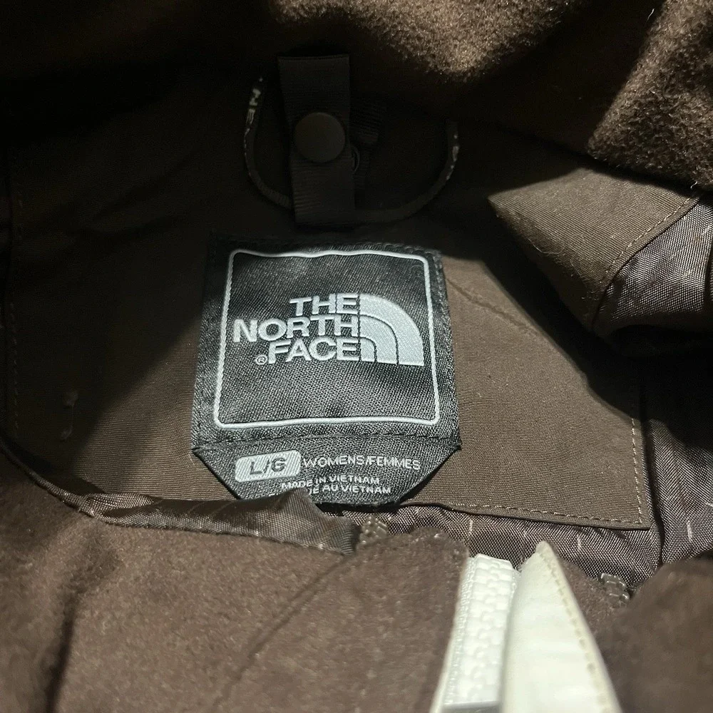 THE NORTH FACE Hyvent Women's Large Hooded Rain Coat‎ Jacket Brown/White
